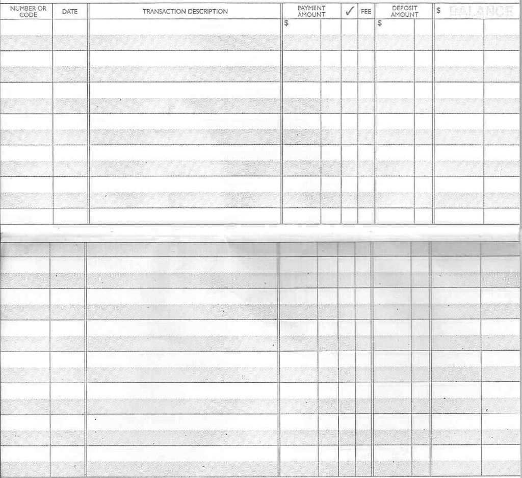 image of blank checkbook register